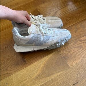 Stylish Cream and Light Blue New Balance Women's Sneakers